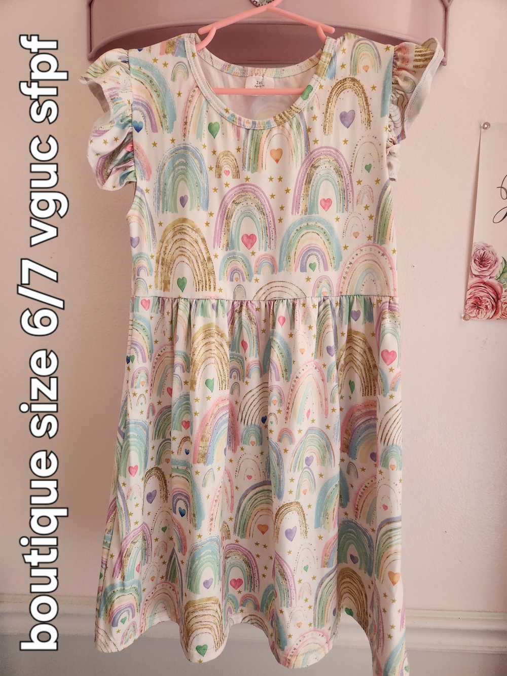 Kids Boutique Rainbow Heart Dress - Pastel Multi (Size 6/7)